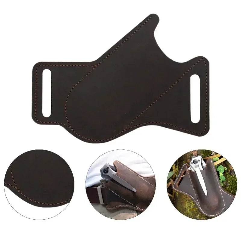 1PC Leather Knives Sheaths EDC Folding Knives Carrier Survival Waist Belt Clip Bag Folding Knife Anti-scratch Leather Cover Pack