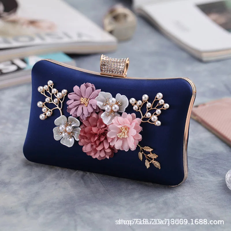 Floral Cute Women Evening Bags Dress Rhinestones Gift Clutch Bags With Shoulder Handbags For Wedding Dinner Prom Purse