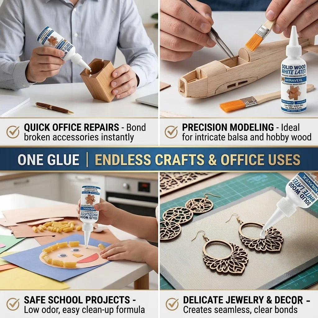 50g Eco-Friendly White Wood Glue with Brush, Quick Dry Strong Bond for Office Craft Woodworking & School DIY Projects