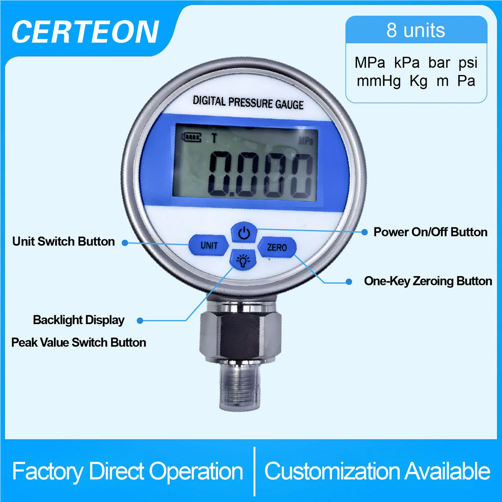 YB80A Digital Pressure Gauge High Accuracy Electronic Pressure Gauge Vacuum Positive Negative Peak Hold LCD