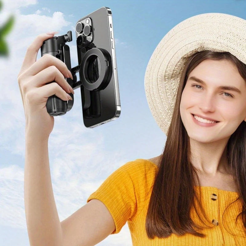 P15MiNi-C Upgraded Magnetic Selfie Stick Type-C Rechargeable Wireless Remote Controller 360° Rotation for Travel/ Live Streaming