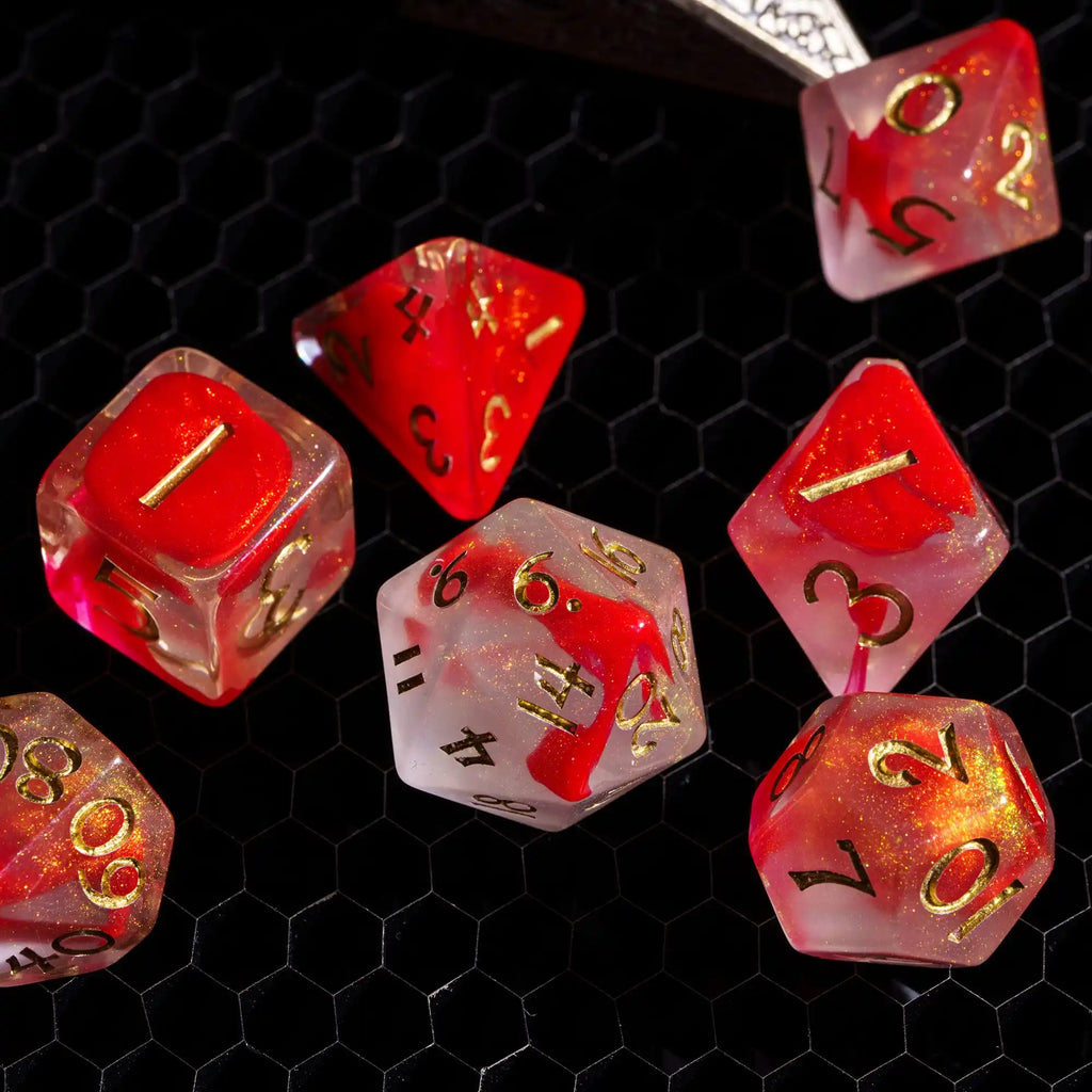 Cusdie Two-tone DND Dices 7 Resin Glitter D&D Dice D4 D6 D8 D10 D% D12 D20 Polyhedral Dice Set for Role Playing Board Games