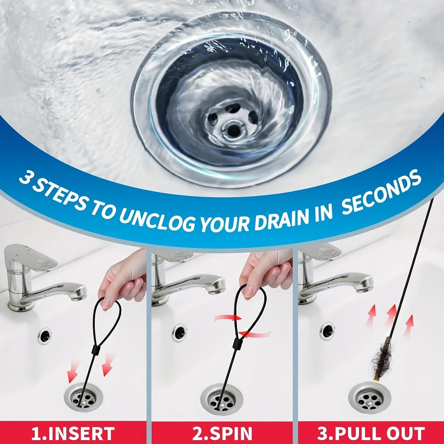 Drain Snakes for Unclogging Sink Made of Anti-Break Steel for Cleaning Shower Drain Bathroom Blockages and Kitchen Sink Cleaning