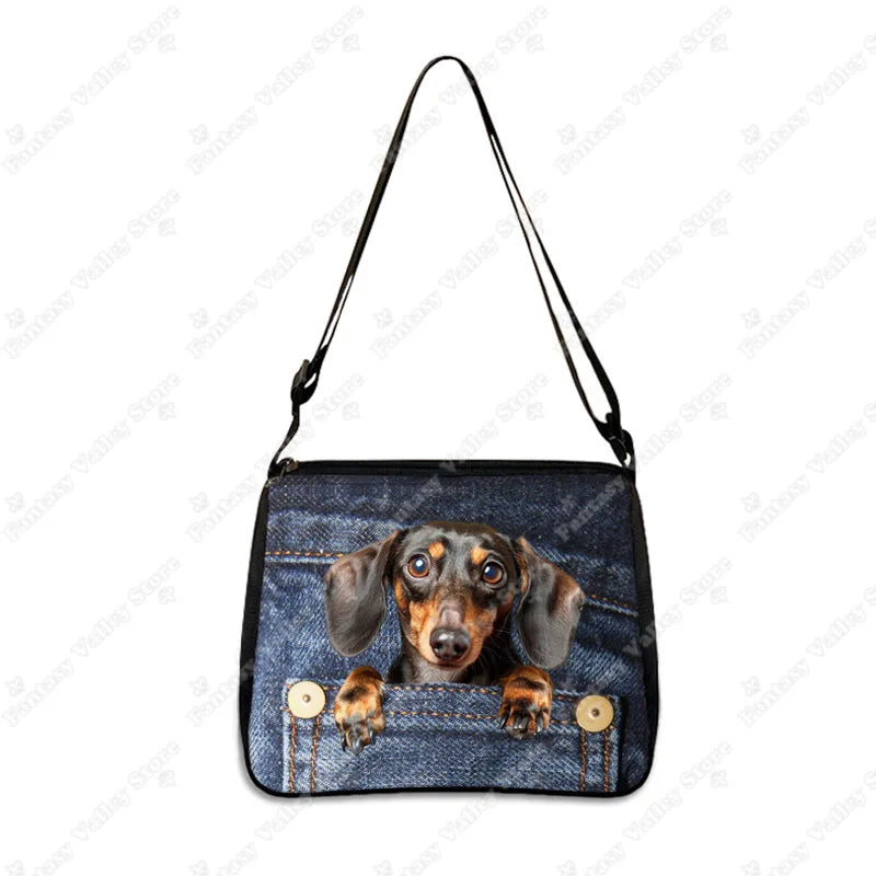 Funny Pocket Dog Shoulder Bags Pocket Pet Beagle Bulldog Dachshund Bichon Women Handbag Portable Storage Bag Messenger Bag Gift