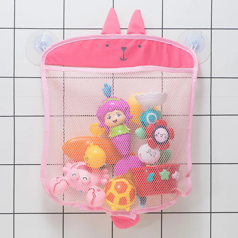 Mesh Bath Toy Organizer Cute Animal Suction Cups Quick Dry Mold Free Tub Storage Pouches for Babies Toddlers Bathroom Bathtubs