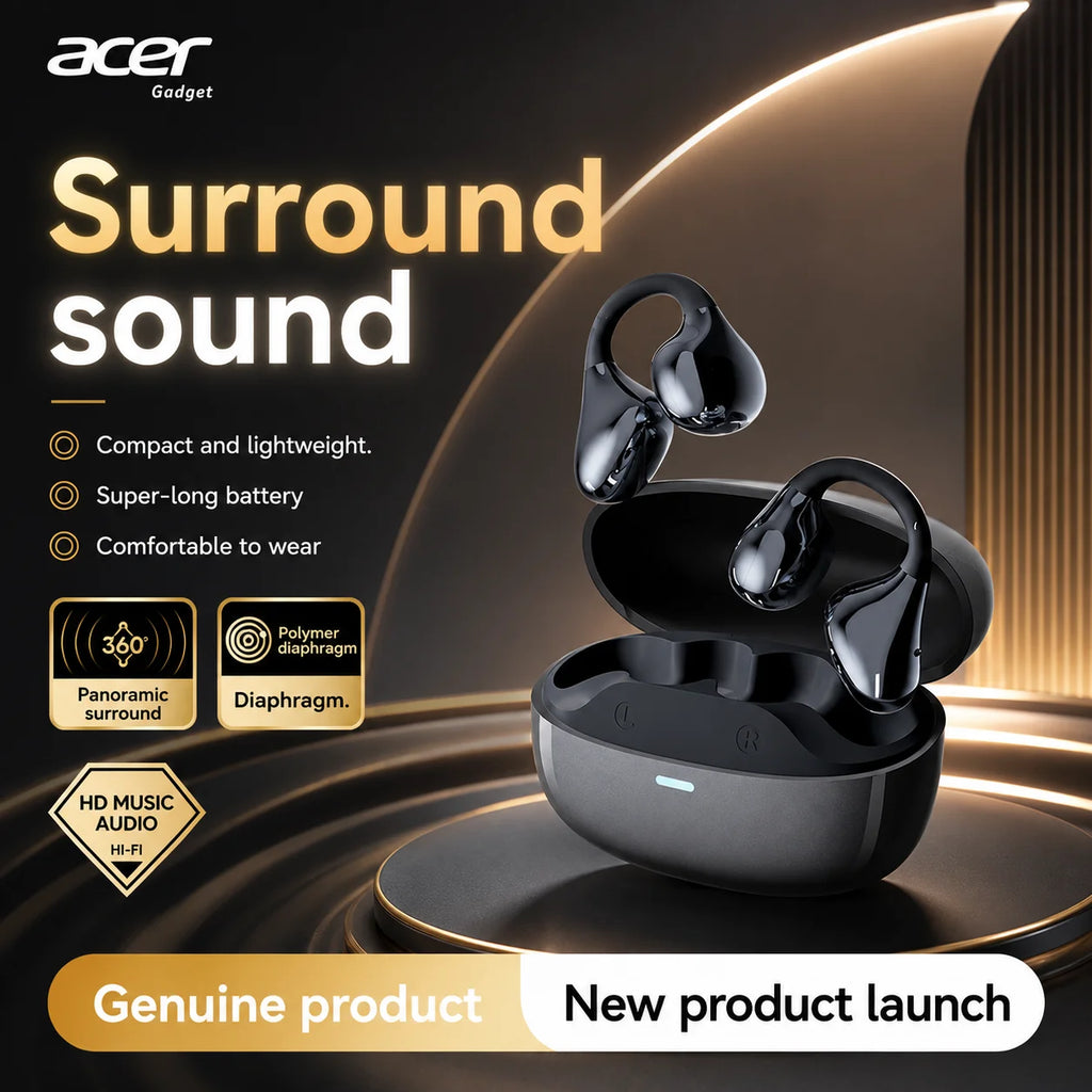 Acer OHR629 Open Ear Clip Headphones Comfortable Wear Hi-Res Audio Wireless Bluetooth 5.3 Earbuds with Mic
