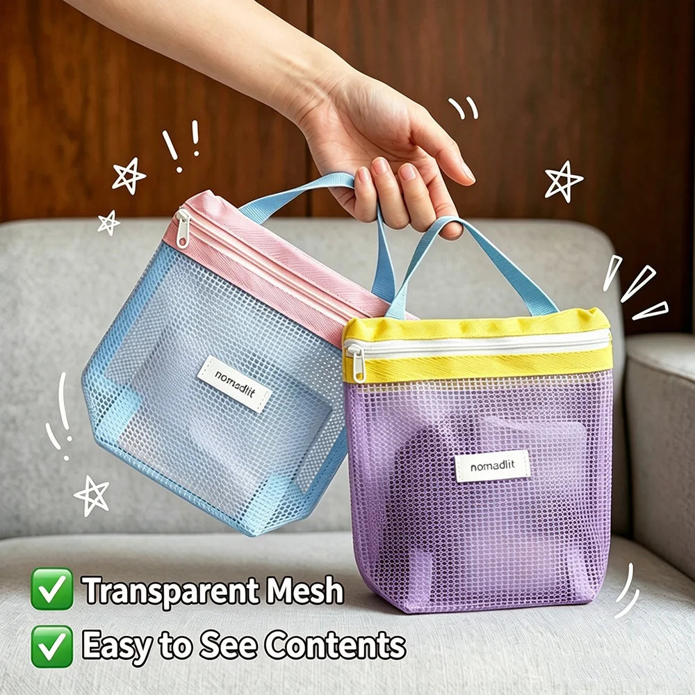 New Dopamine Mesh Toiletry Bag Transparent Portable Cosmetic Bags Large Capacity Handbag Makeup Underwear Storage Bag Travel Bag
