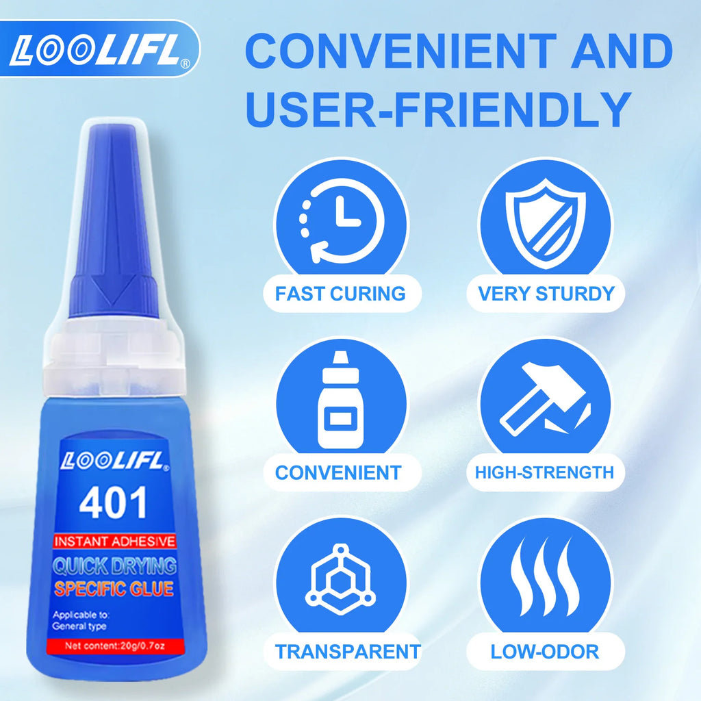 5PCS 401 Instant Nail Glue 20g - Quick Drying Super Adhesive for False Nails & Nail Tips