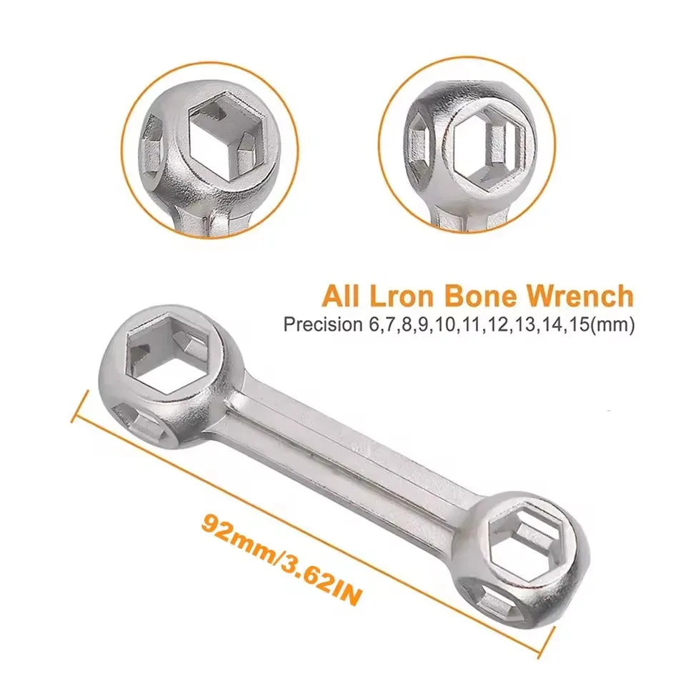 Mini Portable 10-in-1 Hexagonal Metal Bone Wrench Tool High-Quality Multi-Purpose Wrench for 6-15 mm Inner Hole Bicycle Repair