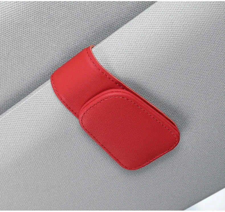 Magnetic Leather Sunglasses Clip Multifunctional Ticket Card Holder Car Sun Visor Interior Accessories