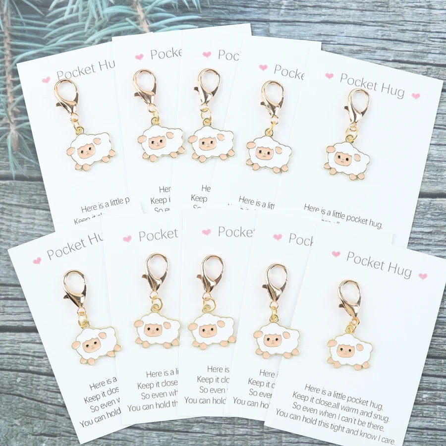 5pcs/10pcs mini sheep keychain, includes a pocket-sized card with encouraging messages, sheep-themed gifts,