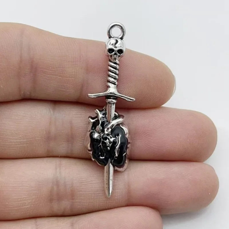 10Pcs Gothic Black Enamel Alloy Charms Mixed Vintage Heart Cross Skull Coffin Metal Pendants For DIY Earrings Bracelet Keychain