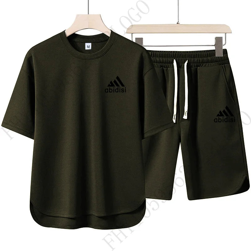 Men's 2026 Summer New Product Two-Piece Printed Casual Fashion Set, Short-Sleeved T-Shirt with Drawstring Shorts, Sports Outfit