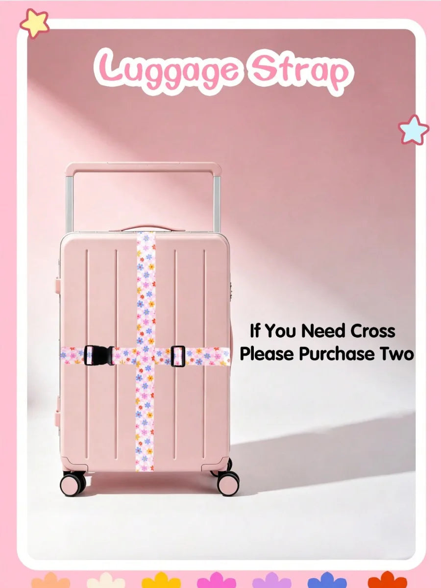 Adjustable Luggage Strap for Suitcase, Cute Print Travel Luggage Belt with Buckle, Soft Fabric Anti-loose Suitcase Binding Strap