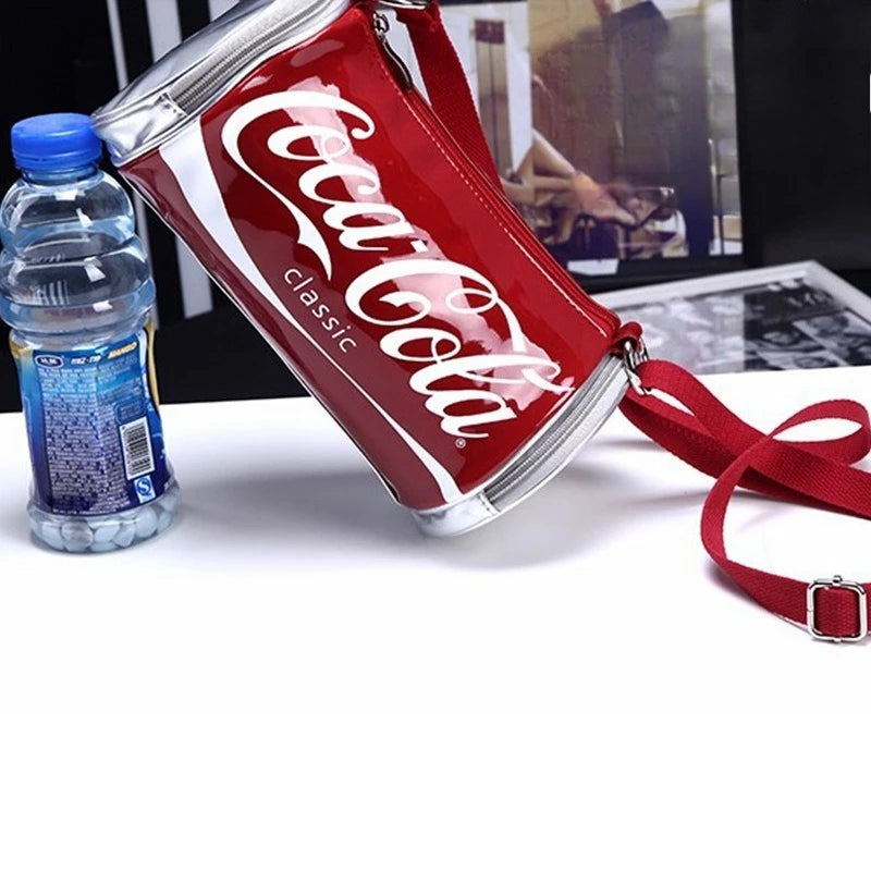 2026 New Y2K Classic Print Barrel Crossbody Bag Women Fashion PVC Transparent Shoulder Bag Funny Soda Can Shape Purse