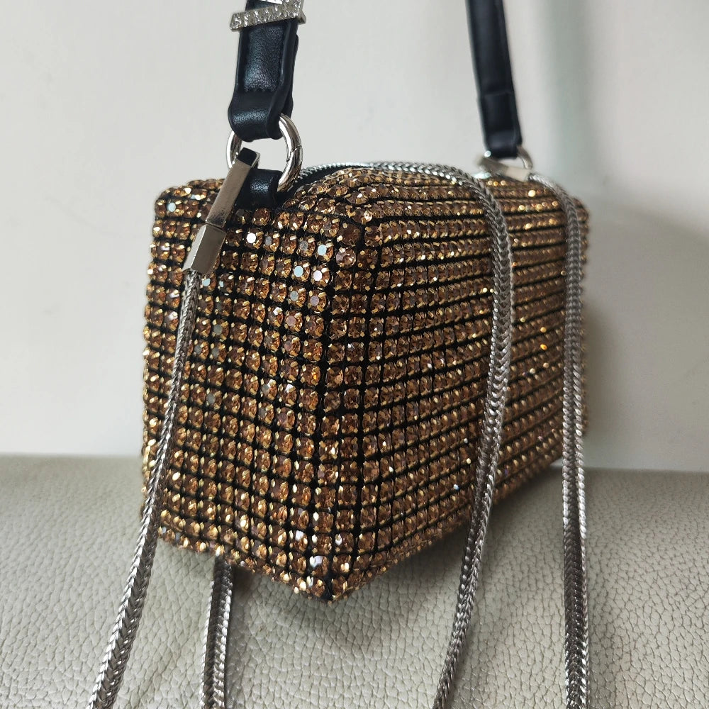 2026 Luxury Rhinestone Pearl Evening Bag for Women | Sparkly Stage Performance Purse | Elegant Dinner Party Clutch Crossbody Bag