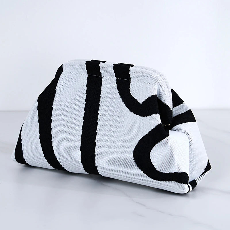 Woven Crochet Handbag Striped Colorblock Clutch Purse Ruched Bag Versatile Casual Beach Clutch Bag For Daily Commute Vacation