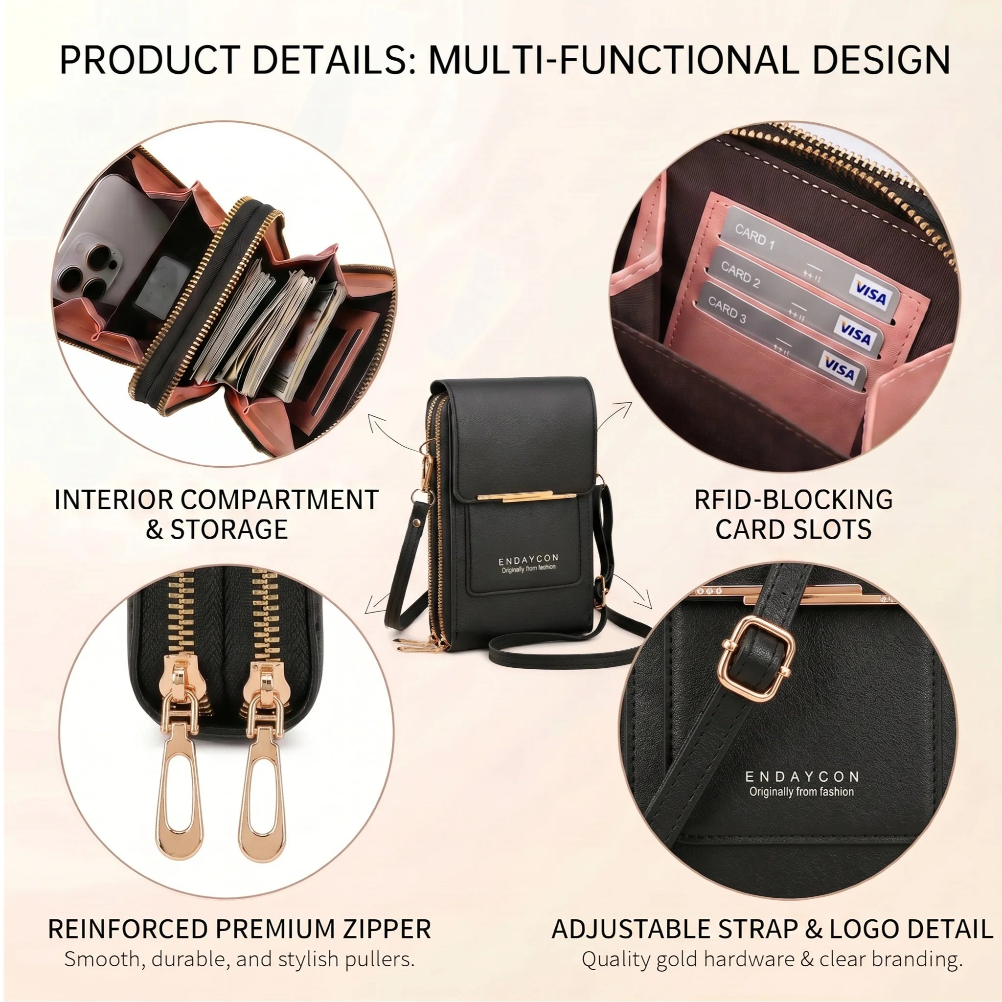 Pomelo Best Touch Screen RFID Crossbody Phone Bag Women PU Leather Multi Card Slots Shoulder Purse