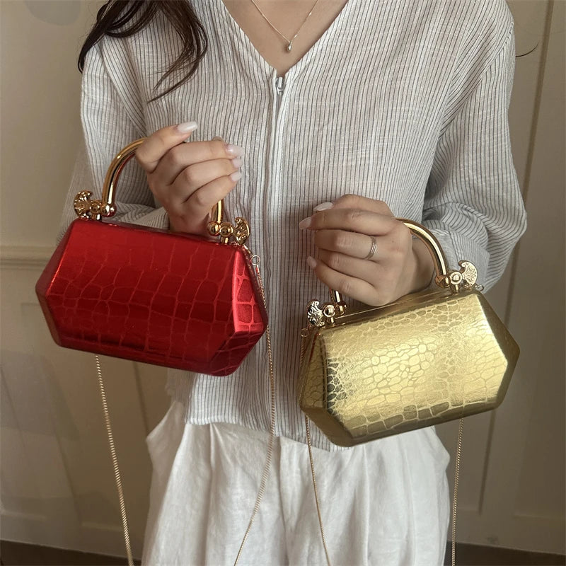 Women's Handbag Bags for Women 2026 Fashion Clutches Gold  Geometric Mini Box Party Evening Purse Crossbody Shoulder Bag