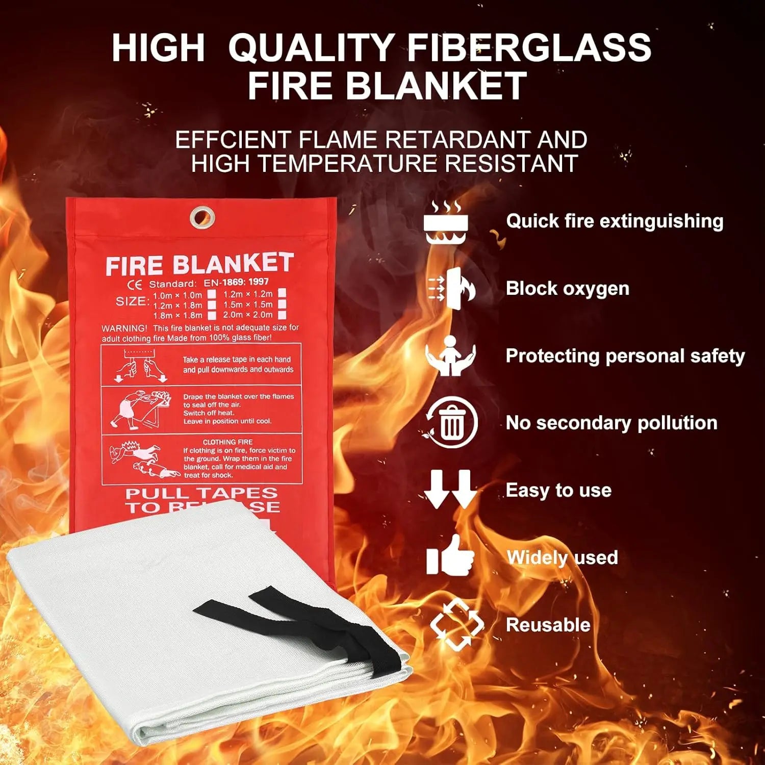 Fire Blanket Fiberglass Fire Emergency Blanket Suppression Blanket Flame Retardant Blanket Emergency Survival Safety Cover