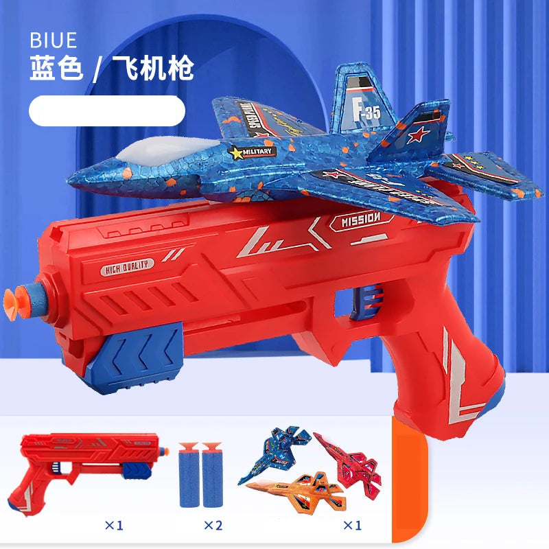 7.4" F-35 Launcher Foam Airplane Catapult Plane with Soft Bullet Gun for Kids Summer Outdoor Aircraft Flying Novelty & Gag Toys
