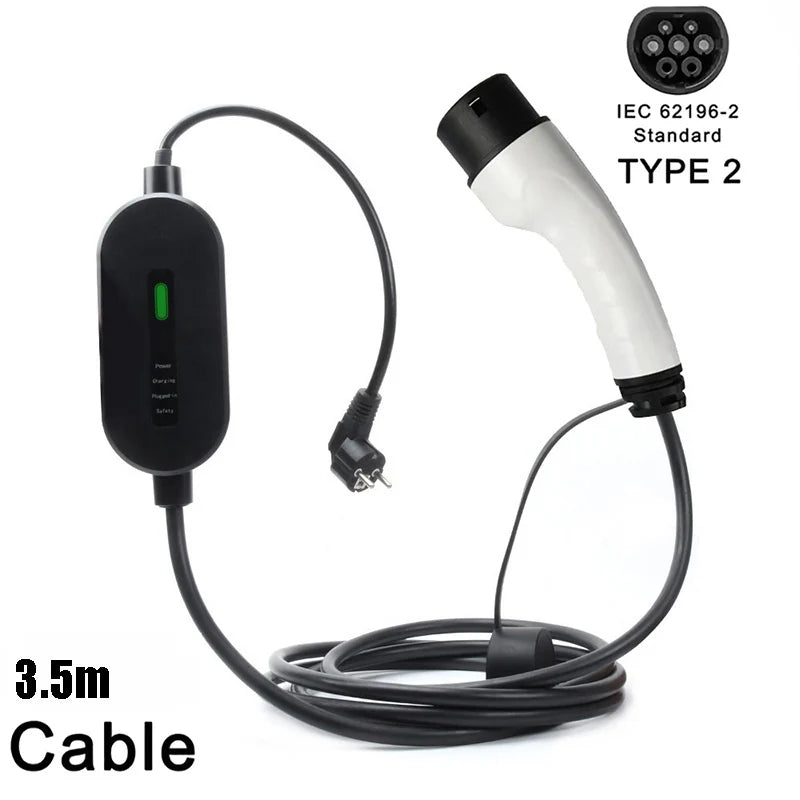 16A 3.5kW EV Charger Type2 Type 2 Portable Charging Box 3.5M/5M Cable Socket Adapter for Electric Vehicle Car Charger IEC 62196