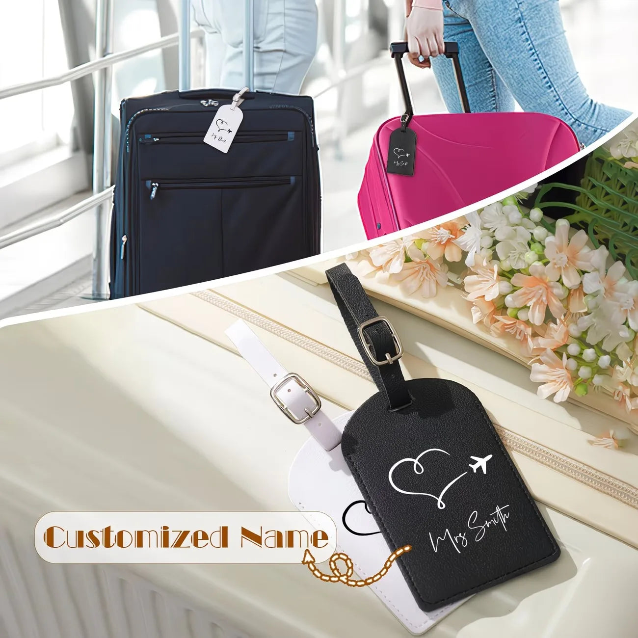 Custom Personalized Name Luggage Tags, Travel Accessories for Weddings and Birthday, Stylish Vintage Printed Luggage Identifiers