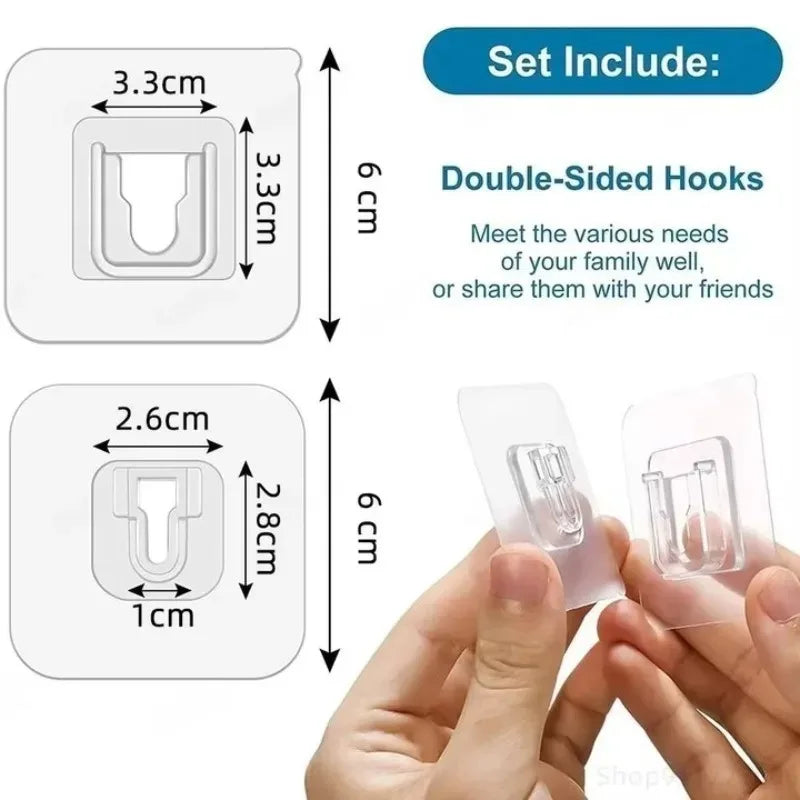 1-100Pairs Double-Sided Self Adhesive Wall Hooks Strong Sticky Transparent Traceless Kitchen Bedroom Wall Hook Storage Holders