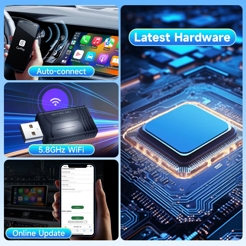 HEYINCAR 2 IN 1 Wireless Carplay Adapter, Converts Wired to Wireless CarPlay Adapter for iPhone, Wireless Control Plug & Play