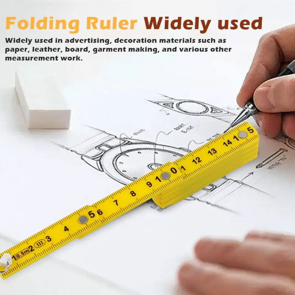 Multi Functional 0.5m 10-Fold Folding Ruler with Keychain Double-sided Scale Plastic Ruler Anti Pinch Gauge DIY Projects