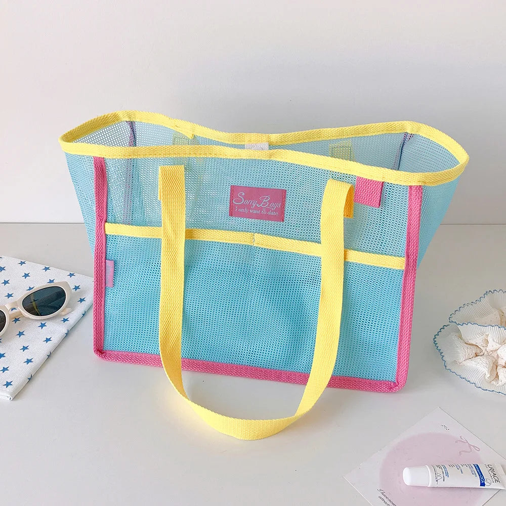 New Best-Selling Trendy Mesh Handbag Beach Bag Single Shoulder Bag Summer Large Capacity Portable Storage Travel Bag for Girls