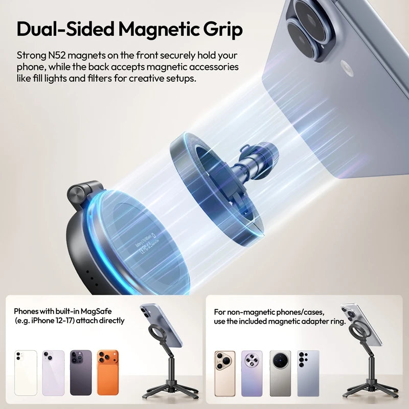 Ulanzi MT71 Magnetic Mini Selfie Stick Telescoping Pole Phone Handle Desktop Tripod for iPhone 17 16 15 14 Android for Travel