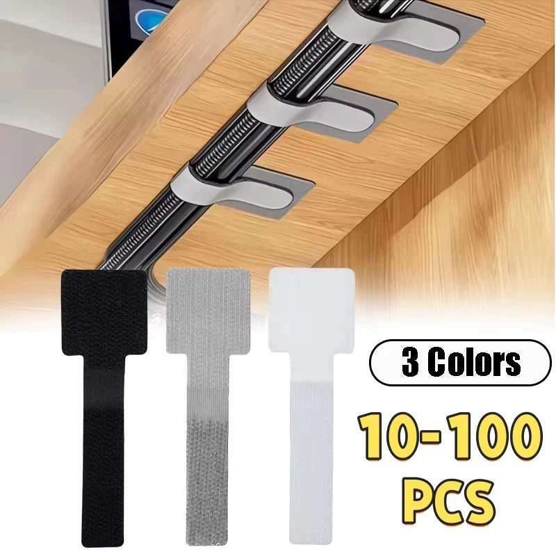 10-100Pcs Reusable Cable Tie Velcro Ties Self-Adhesive Power Cord Cable Holder Adjustable Cord Storage Desktop Organiser Manager