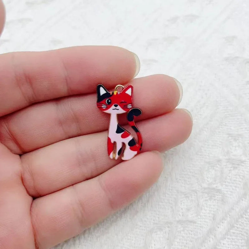 10pcs Cute Alloy Printed Cat Pendant Accessories DIY Keychain Pendant Accessories