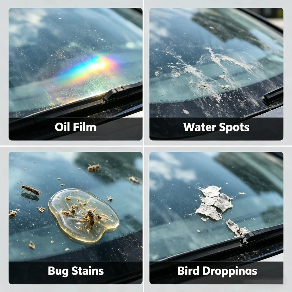 Powerful Oil Film Remover for Car Windshield – QIFENGHE 120ml Bug & Tree Sap Cleaner – Removes Bird Droppings, Insect Stains, Ro