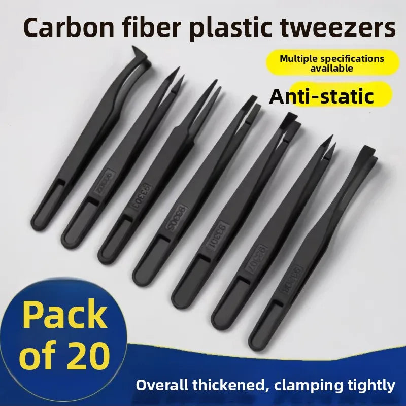 Anti Static Carbon Fiber Electronics Tweezer JZD Non Magnetic Plastic Tool Pointed Bent Tip Component Handling Factory Price