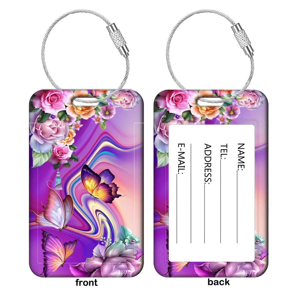 Purple Creative Art Style Luggage Tag for Suitcases Travel ID Bag Tag for Women Backpacks Address Holder Baggage Boarding