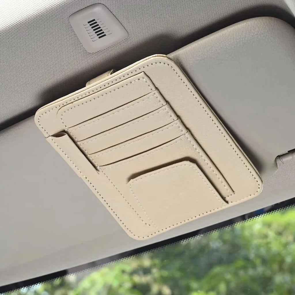 Car Sun Visor Storage Organizer, Multi-Card Slot Vehicle Holder with Eyeglasses & Pen Pocket for Neat Car Interior Storage