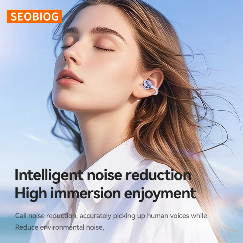 SEOBIOG Wireless Bluetooth Earbuds Bluetooth 5.4 Intelligent Noise Reduction Digital Power Display OWS Ear Clip Headphones
