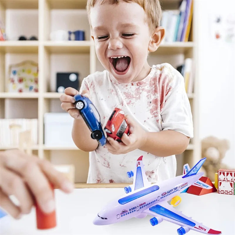 Light-Up Airplane Toy Kids Plane Toy with Music and Lights Automatic Obstacle Avoidance Educational Toy Birthday Gifts for Boys﻿