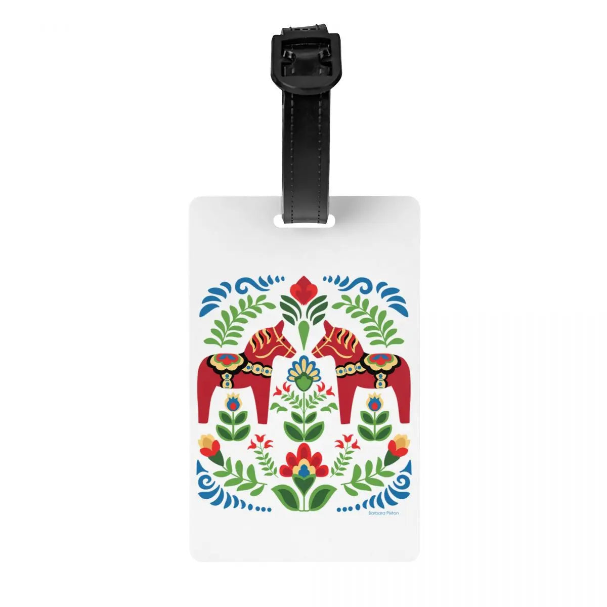 Custom Swedish Folk Cats Luggage Tag With Name Card Privacy Cover ID Label for Travel Bag Suitcase