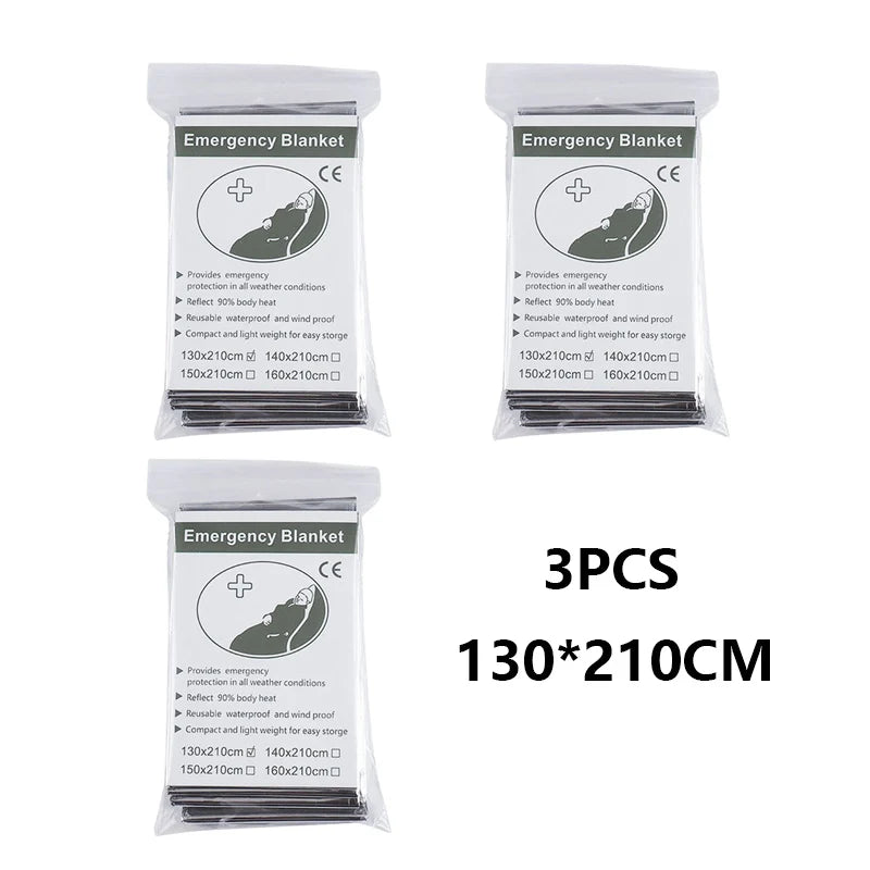 1-3PCS Emergency Blanket Outdoor Survival First Aid Kit Windproof Insulation Lifesaving PET Foil Thermal Military Rescue Blanket