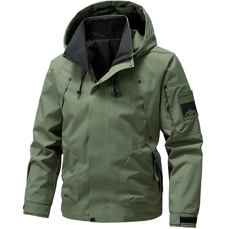 2026 Spring Waterproof Hooded Jacket Men Outdoor Softshell Zip Up Windbreaker Jackets Hiking Camping Coat Autumn Thin Overcoat