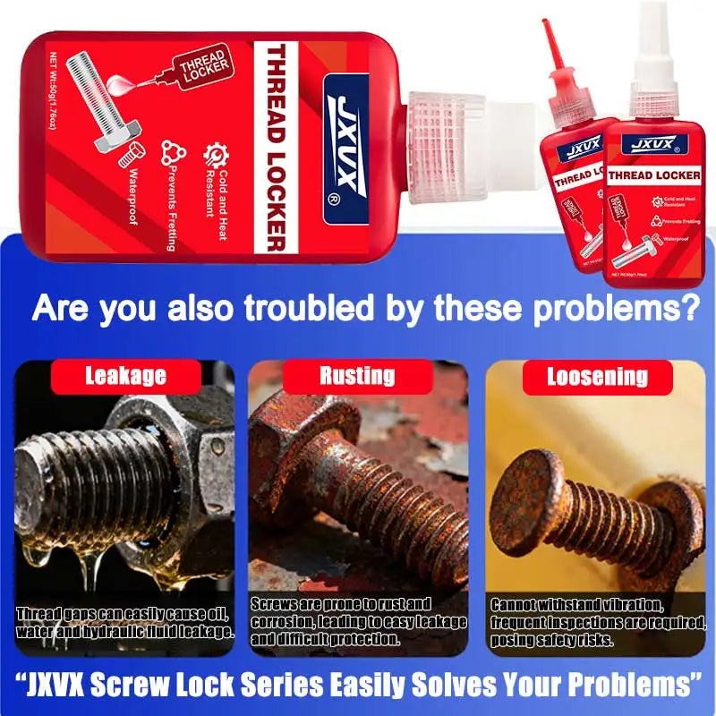 Jxvx 50ml 271 Red Metal Adhesive Thread Locking Agent Is Suitable for Nuts, Bolts and Fasteners to Prevent Loosening, Resistant to Oil and High Temperatures, Ideal for Nuts