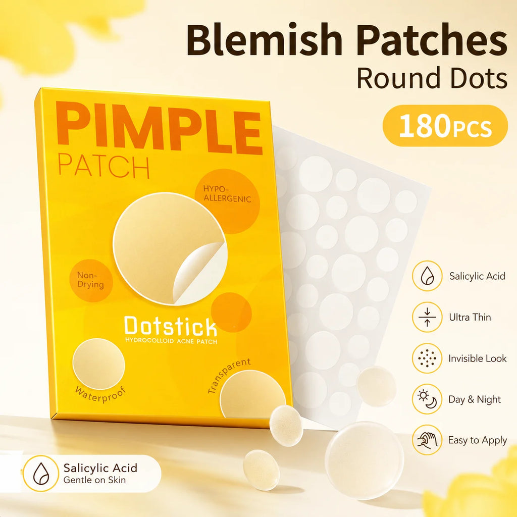 80PCS Round Acne Patches White Hydrocolloid Pimple Spot Cover Stickers Yellow Box Waterproof Face Body Skin Care