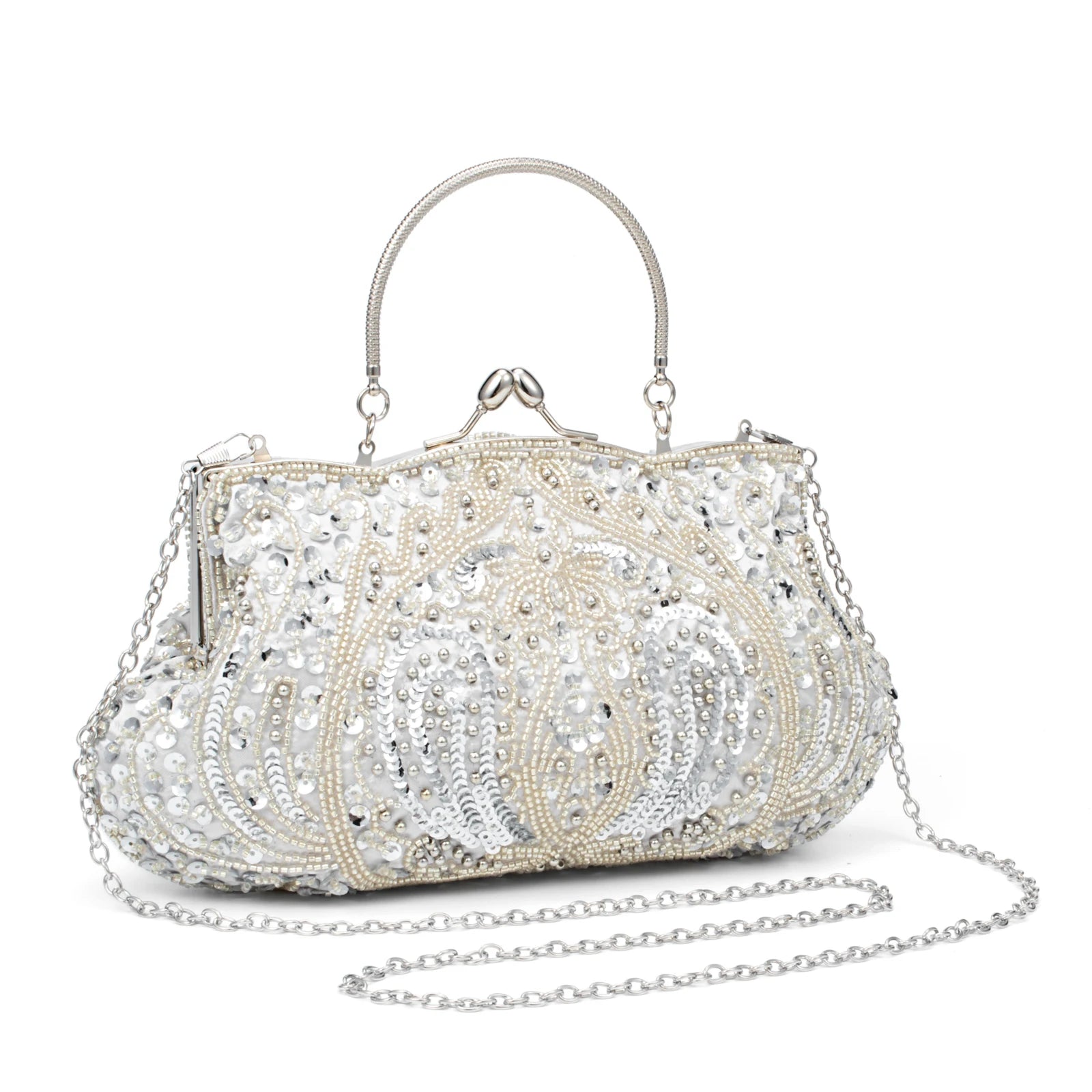 Retro Evening Bags For Women Clutch Bag Embroidered Sequins Beaded Chain Shoulder Bag For Dress Banquet Wedding Handbag Purse