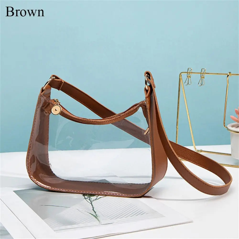 Candy Color Transparent Shoulder Bag Daily Zipper PVC Clear Jelly Bag Small Purses Women Girls