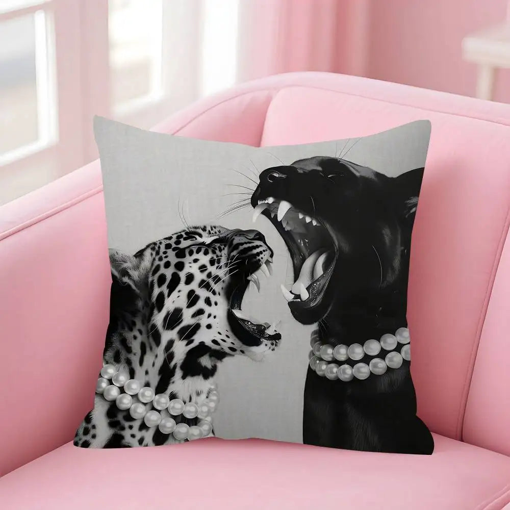 Retro leopard and cheetah theme Double-sided Printed pillow cover Short plush Suitable living rooms sofas throw cushion cover