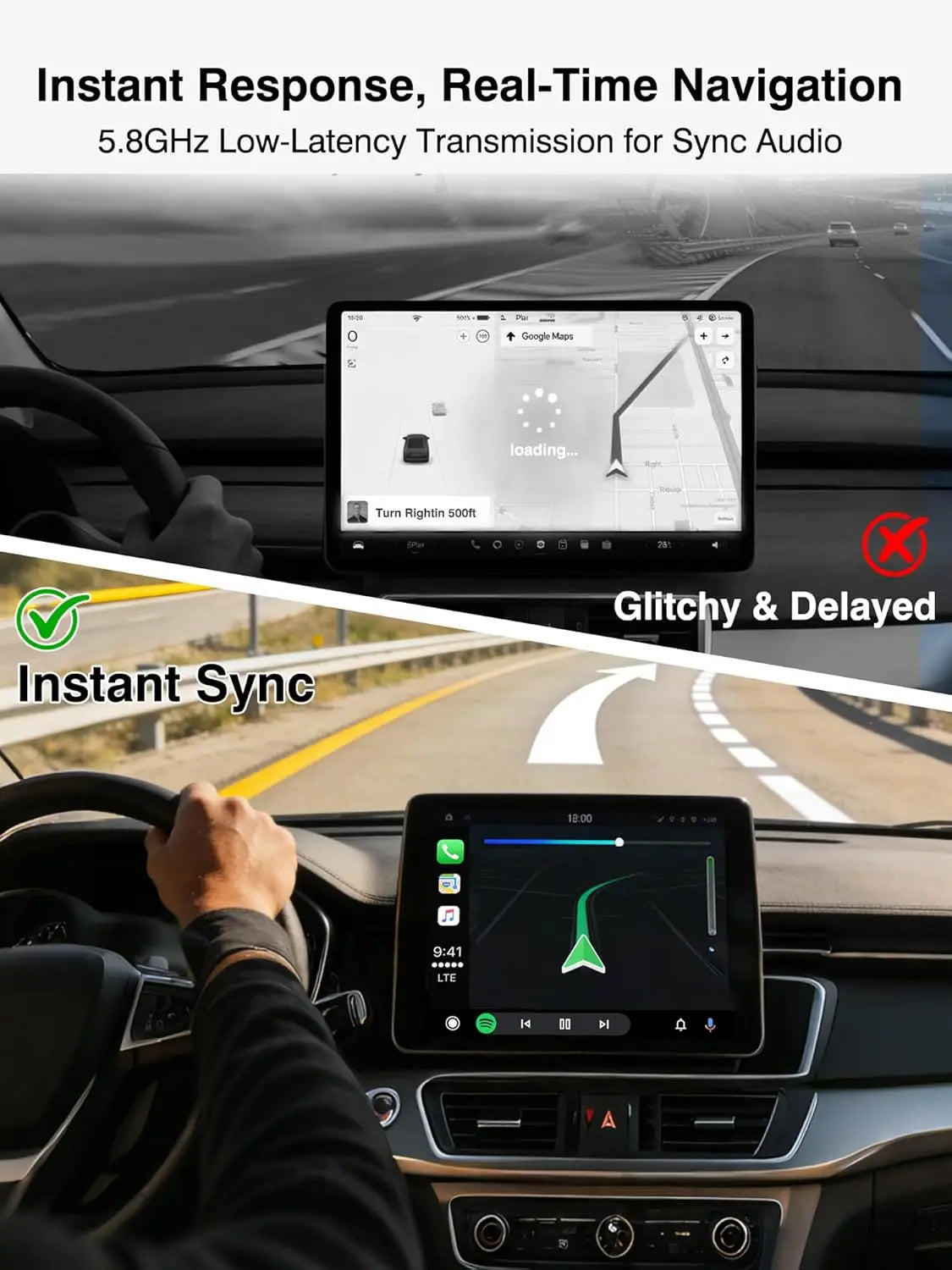 2-in-1 Wireless CarPlay & Android Auto Adapter 5.8GHz Pro – Seamless Switch for Multi-Driver Families – Convert Factory Wired to
