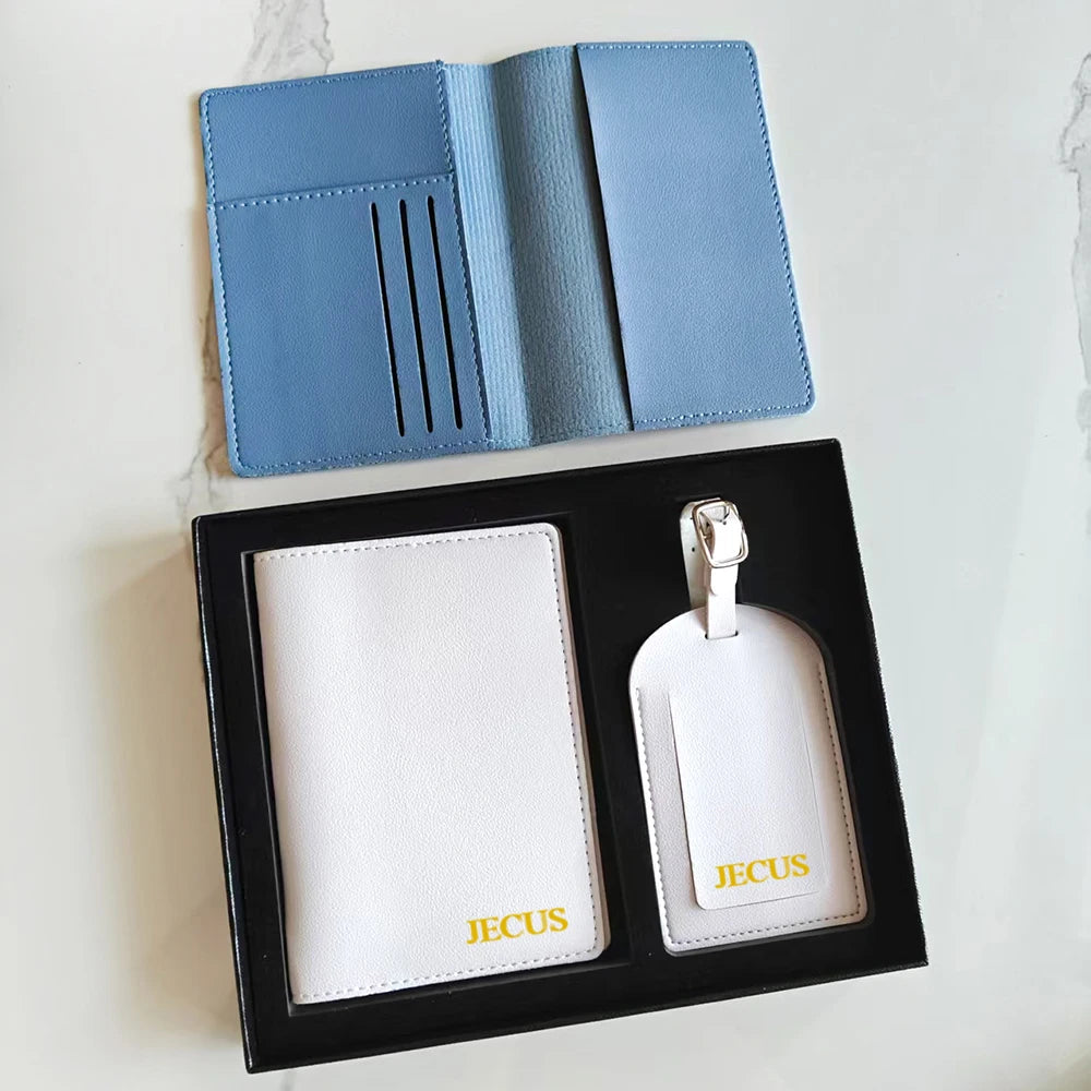 Custom Initials Passport Holder Suitcase Tag Set Luxury  Personalize Name logo Gift Lightweight Travel Accessories Set With Box